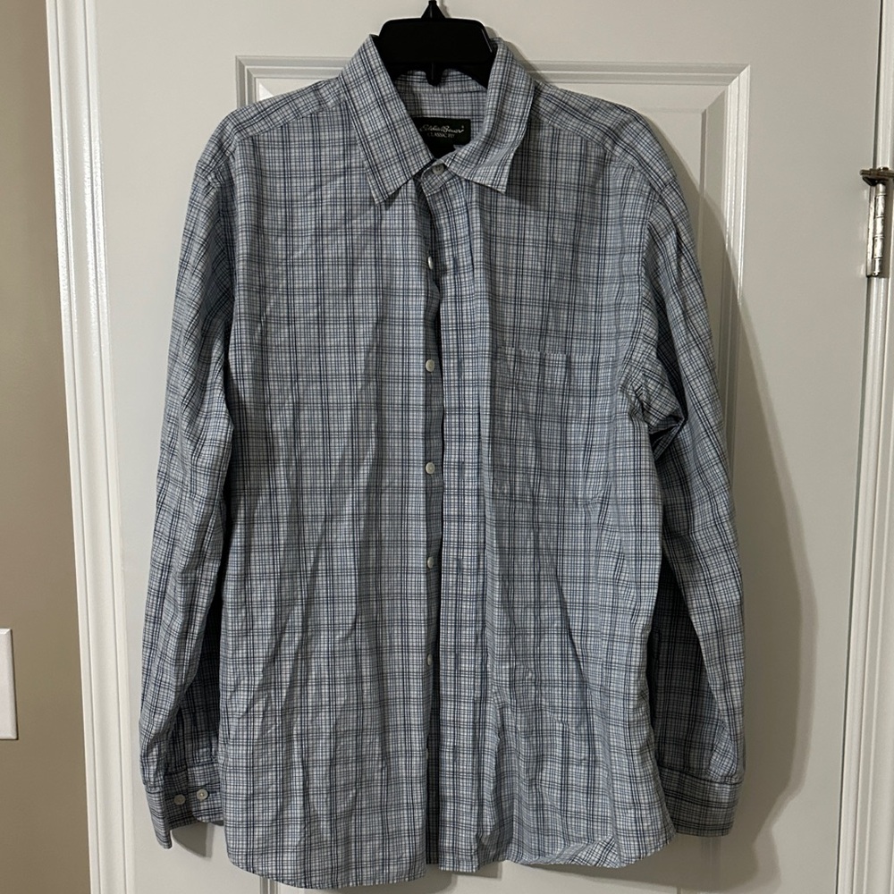 Eddie Bauer Men's Blue Checkered Button Down Shirt
